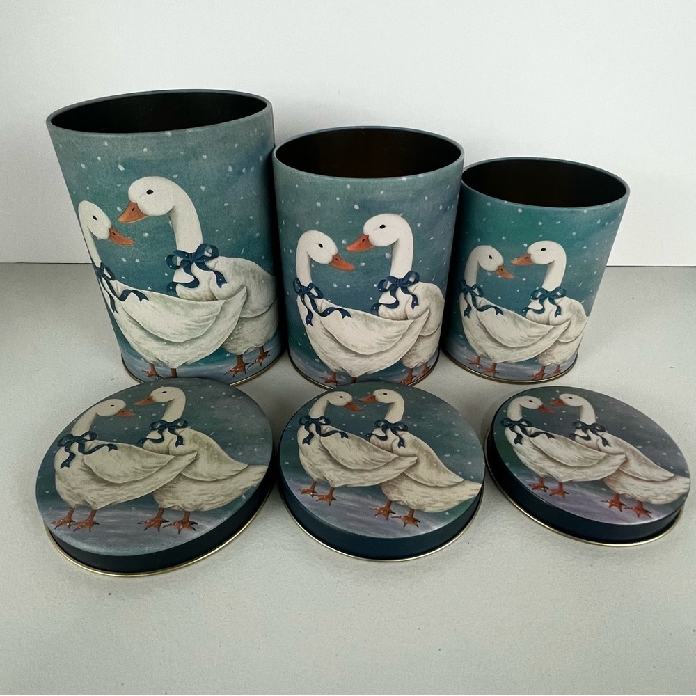 Vintage Metal Winter Geese Canister Set